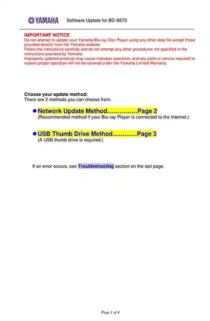 yamaha雅马哈BD-S673  _ Software Update Install Manual Ver1.86 5O1200